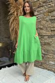 Made in Italy Pia Pillow Cotton Patch Pocket Peplum Dress Lime /13 